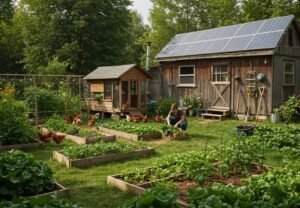 Homestead backyard with a vegetable garden